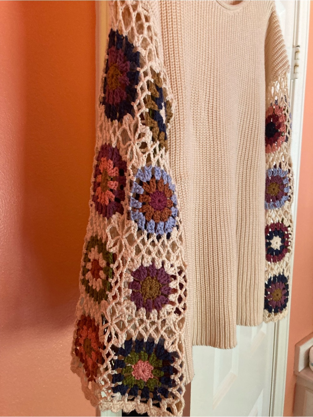 Heyden Cream Off-The-Shoulder Crochet-Sleeve Sweater - Picture 2 of 6
